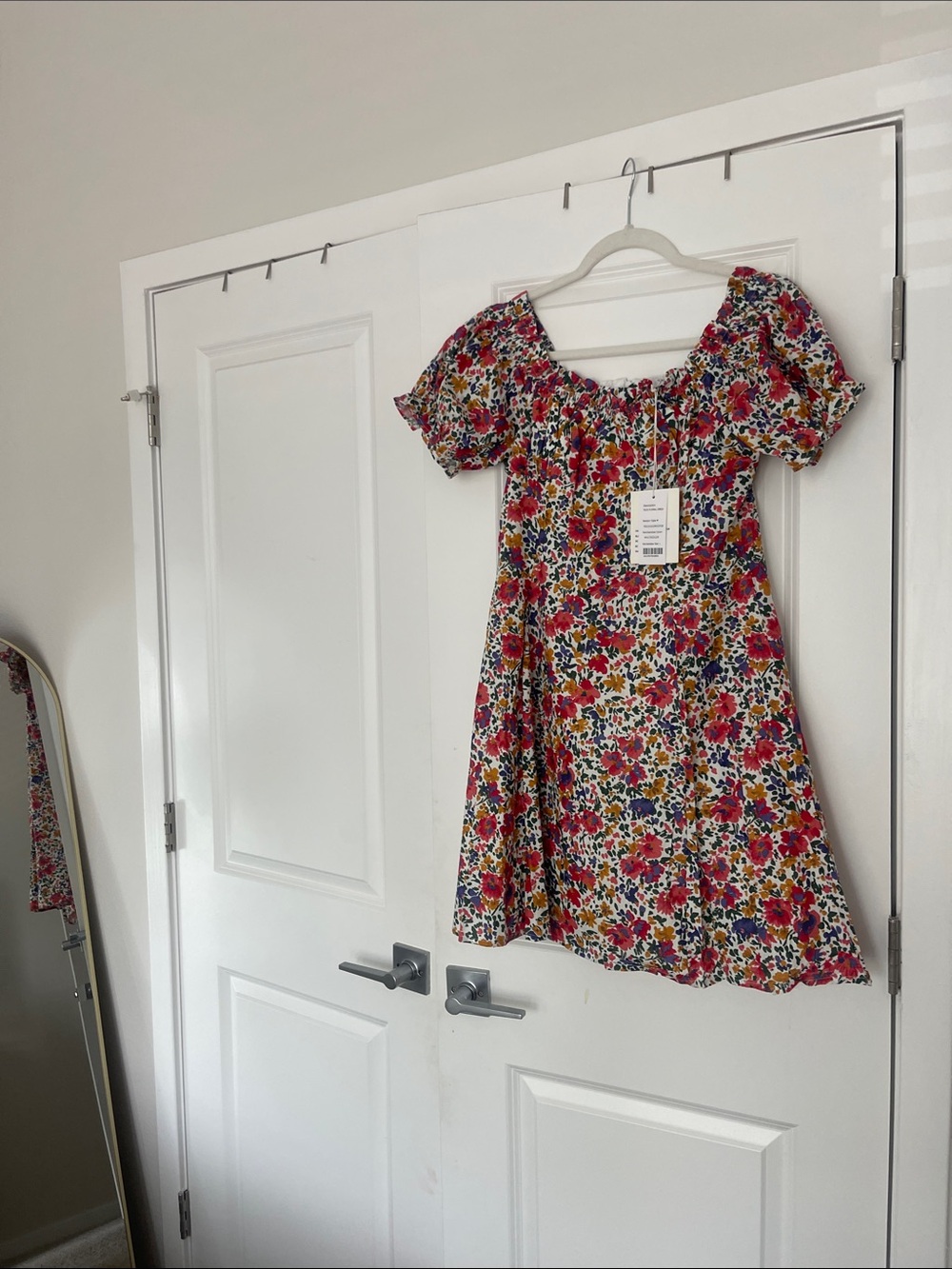 70/21 Floral Puff-Sleeve Mini Dress in Red, Yellow, Blue